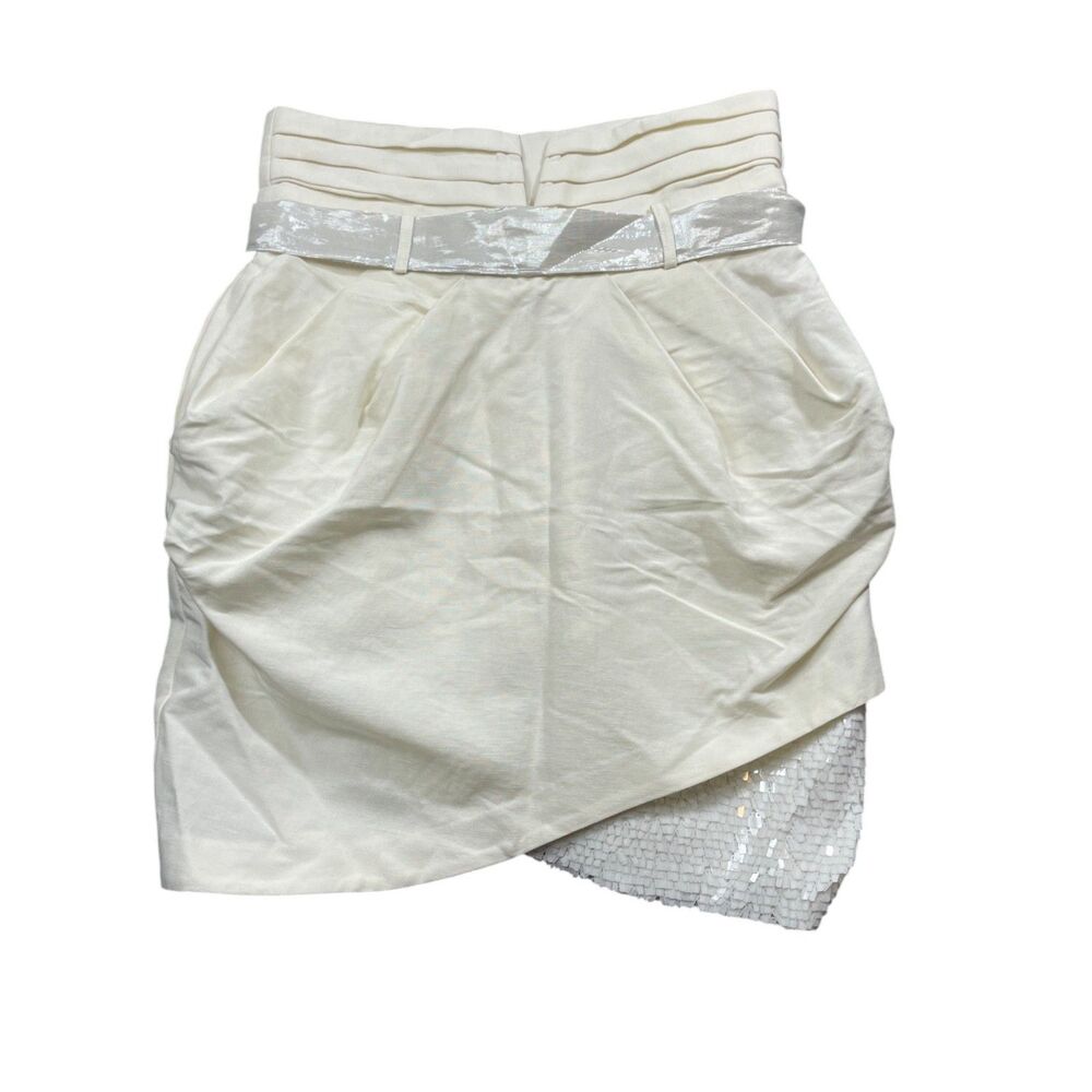 Mark & James Badgley Mischka 4 Ivory Skirt w/ Sequins Belted‎ Linen Blend